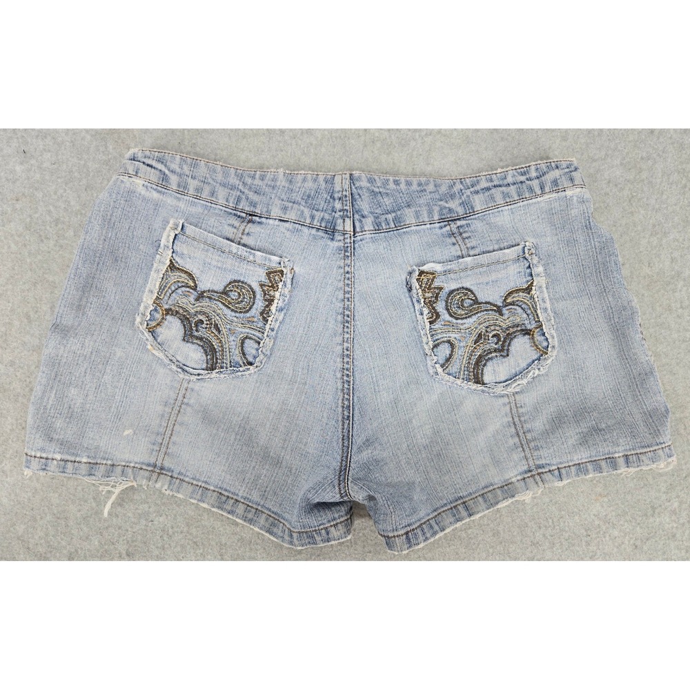 Blue Asphalt Womens Y2K 00's Low Rise Embroidered Micro Denim Shorts Light 9 - Picture 4 of 9